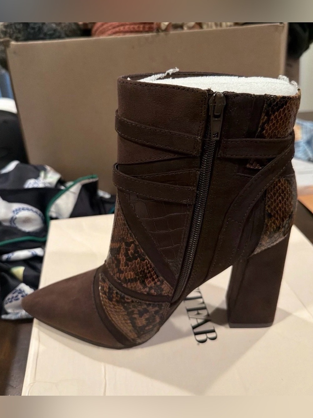 JustFab Women’s Adler Patchwork Ankle Boots Heeled Brown Suede Size 8.5 M US